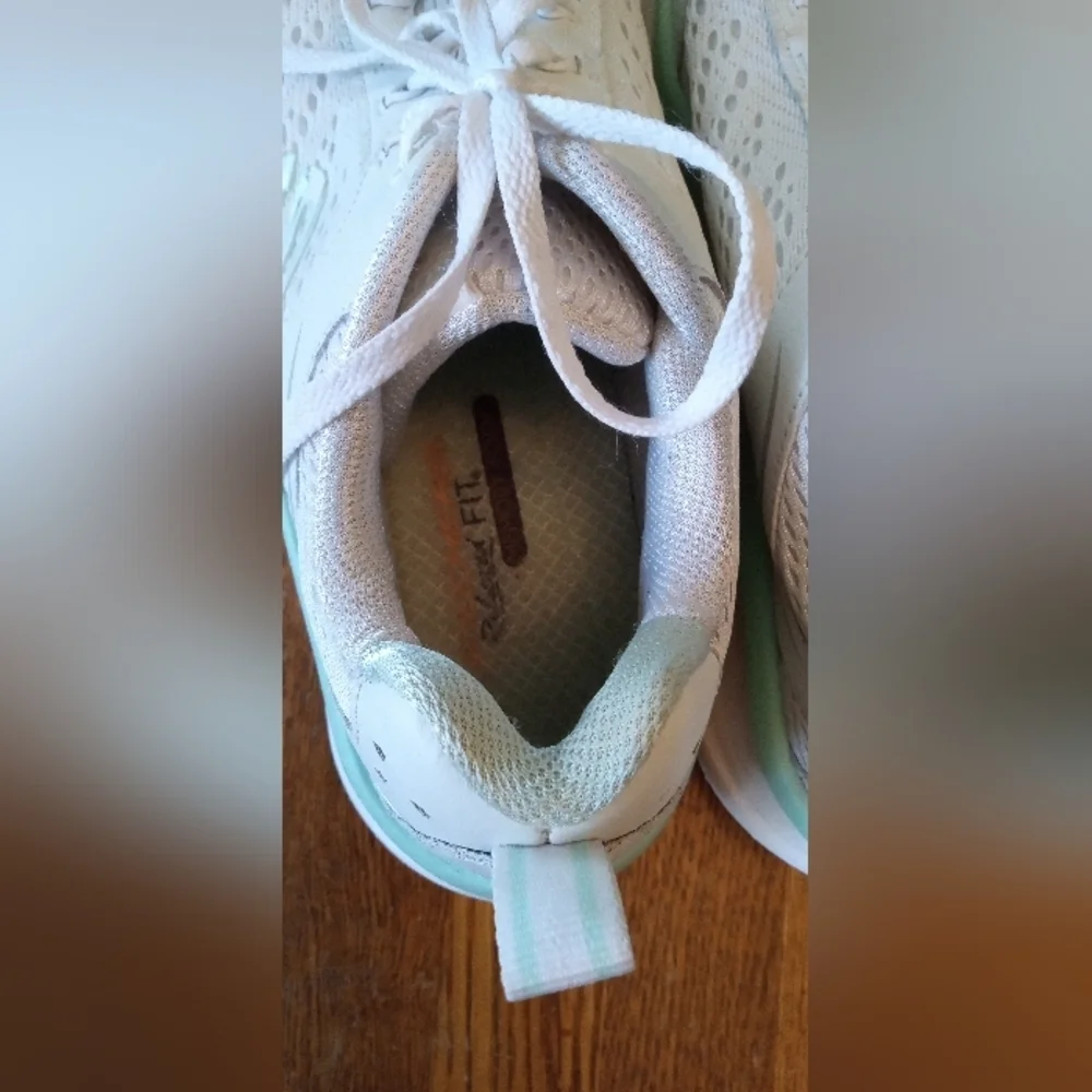 Skechers White and Green Athletic Shoes with Breathable Design